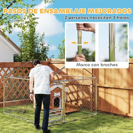 Perrera de Acero Galvanizado con Toldo Resistente y Estación de Alimentación para Perros 200x200x154 cm Plata [5]