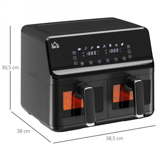 Freidora sin Aceite Doble 8L 2500W 8 Programas Pantalla LED Táctil Temperatura Ajustable 80-200℃ 38,5x38x30,5 cm Negro [1]