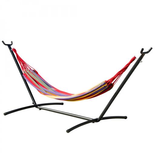 Hamaca con Soporte de Acero con Altura Ajustable en 6 Niveles y Bolsa de Transporte Carga 120 kg 200x150 cm Multicolor [8]