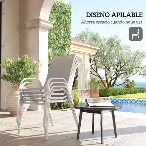 Set de 4 Sillas de Exterior Apilables con Asiento de Malla Respaldo Alto y Marco de Acero para Jardín o Terraza Gris [2]