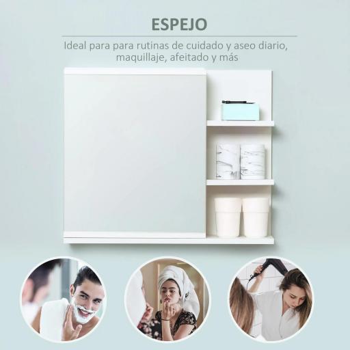 Armario con Espejo para Baño con 3 Estantes Abiertos y 1 Estante Interior Estilo Moderno 60x18x50 cm Blanco [7]