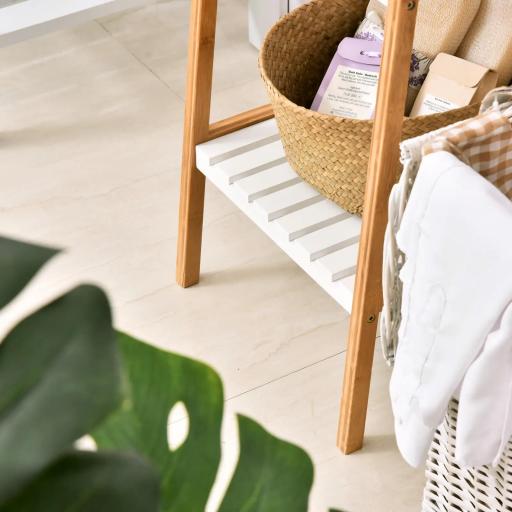Estantería Escalera de Bambú de 4 Niveles Mueble de Almacenaje Multifuncional para Baño Salón Cocina 35x36x138,5 cm Blanco y Natural [3]