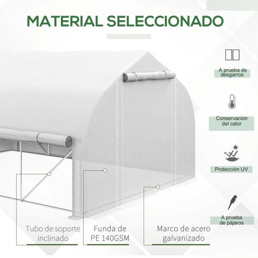 Invernadero de Túnel 4x3x2 m con Puerta de Malla y 8 Ventanas con Techo Puntiagudo Cubierta de PE Blanco [3]
