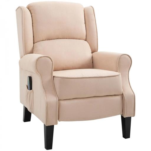 Sillón de Masaje Reclinable con Mando a Distancia 2 Zonas de Masaje y Tapizado en Tejido de Ante 78x83x101 cm Crema [8]