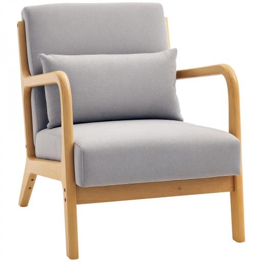 Butaca Nórdica Sillón de Salón Acolchado con Reposabrazos Cojín y Marco de Madera de Caucho 61x78x76 cm Gris [9]