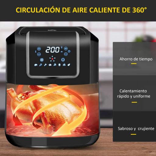 Freidora sin Aceite 6,5L 1700W Freidora de Aire Caliente con 8 Programas Pantalla LED Táctil Temperatura Ajustable Temporizador y Cesta Antiadherente 36,5x29x33,8 cm Negro [6]