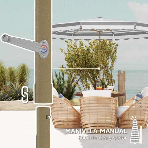Sombrilla Grande con Protección UV 50+ y Toldo Ajustable para Jardín Patio y Terraza Ø2,68x2,37 m Rayas Gris y Blanco [6]