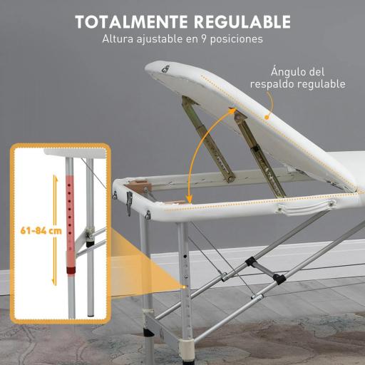 Camilla Masaje Plegable de Aluminio con Altura Ajustable 3 Zonas Reposacabezas Reposabrazos Blanco [2]