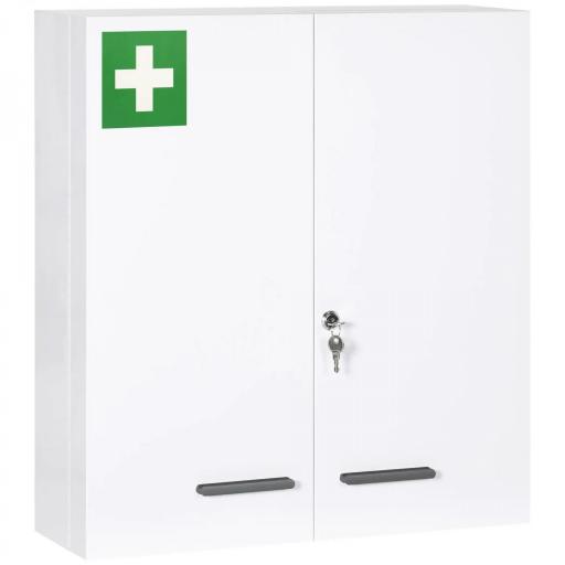Botiquín para Medicinas de 3 Niveles Armario de Botiquín con Cerradura y 2 Llaves para Cocina Baño 55x18x60 cm Blanco [9]