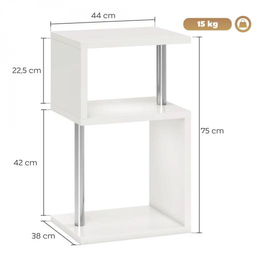 Mesa Auxiliar con Luz LED de 3 Niveles con Estantes y Estructura de Aluminio para Salón Dormitorio 44x38x75 cm Blanco [1]
