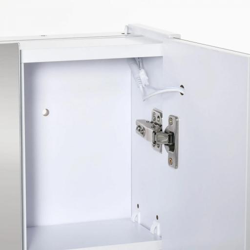 Armario de Baño con Espejo Luces LED Estantes Ajustables y USB Estilo Moderno 90x15x75 cm Blanco [2]