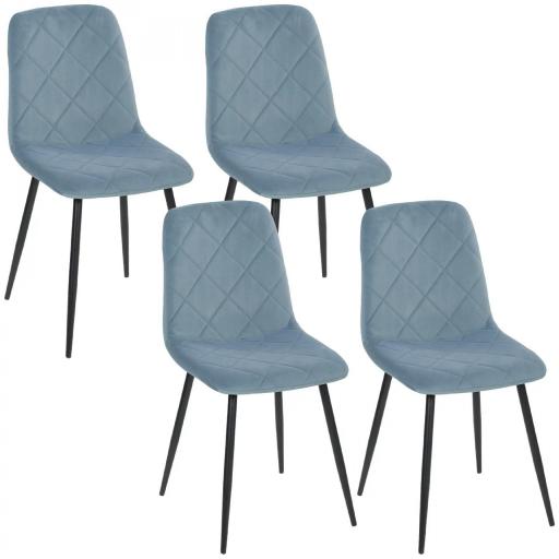 Juego de 4 Sillas de Comedor Tapizadas en Terciopelo con Patas de Acero para Salón 45x54x87 cm Azul Claro [8]