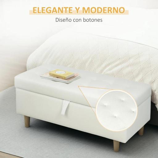 Banco de Almacenamiento Baúl Tapizado de Terciopelo con Patas de Madera Capacidad 71L 100x50x43 cm Blanco Crema [2]