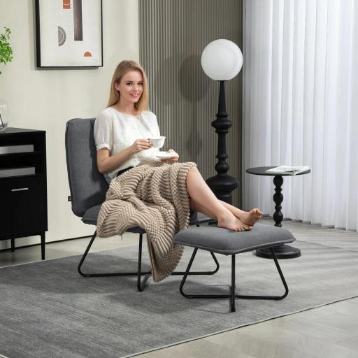 Butaca con Reposapiés Sillón para Lectura con Patas de Acero en Forma de Cruz Gris Oscuro