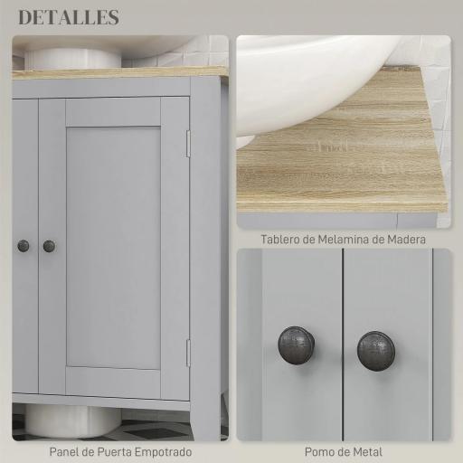 Mueble para Debajo del Lavabo Armario Bajo con 2 Puertas y Estante Ajustable Estilo Moderno 60x30x60 cm Gris [7]