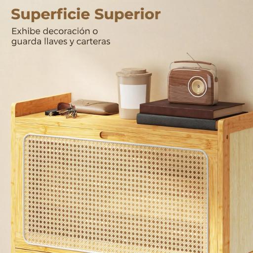 Zapatero Estrecho de Bambú con 2 Cajones Abatibles de Ratán para 12-14 Pares de Zapatos 69x29x83 cm Natural [7]