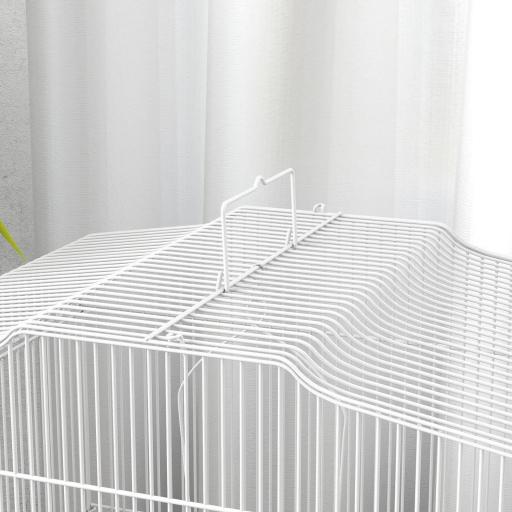 Jaula para Pájaros Pajarera de Acero con 2 Comederos 2 Perchas Columpio y Bandeja Extraíble Asa 46,5x36x59 cm Blanco [7]