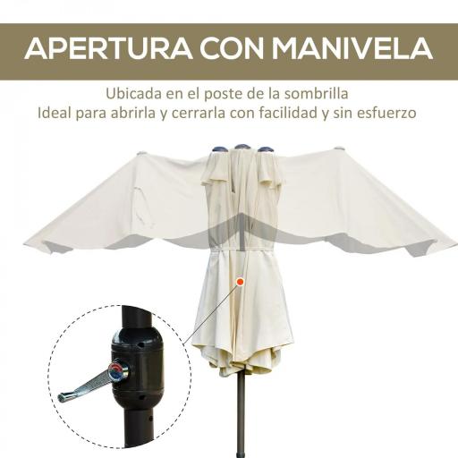 Sombrilla Doble para Jardín 455x265x238 cm Parasol Grande con Manivela Manual Resistente al Agua Protección Solar Crema [4]