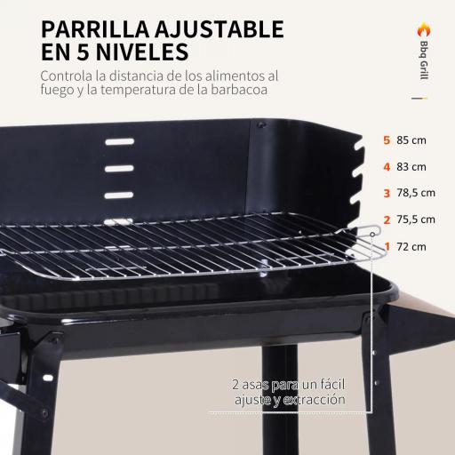 Barbacoa de Carbón Vegetal BBQ con Altura de Parrilla Ajustable Estantes y Ruedas para Exterior 83x46x87 cm Negro [6]