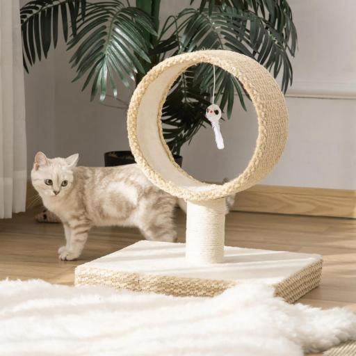 Árbol para Gatos Pequeño 61x41x50 cm Torre de Rascado de Gato con Túnel Superior Poste Rascador de Yute Natural y Juguete de Rata Colgante Beige [5]