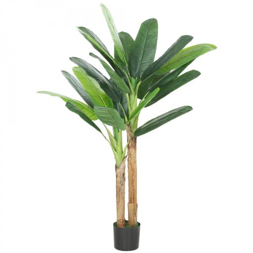 Árbol de Plátano Artificial 150 cm Planta Artificial Decorativa con Maceta y 2 Troncos para Hogar Oficina Salón Verde [5]
