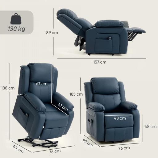 Sillón Relax Levanta Personas Sillón Elevador con Control Remoto Reclinación Eléctrica 160° Reposapiés 76x90x105cm Azul [1]