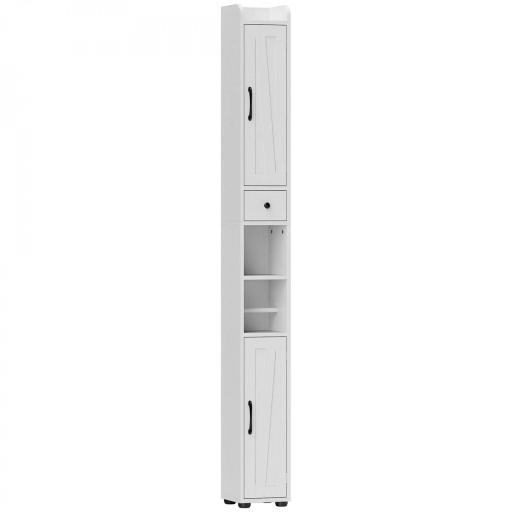 Columna de Baño con 2 Puertas Compartimento Abierto Estantes Ajustables y Portarrollos 20x20x185 cm Blanco [8]