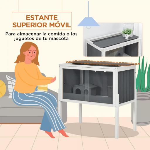 Jaula para Hámster de Madera con 2 Puertas de Acrílico 2 Casitas para Animales Pequeños 82x45x81 cm Gris Oscuro [3]