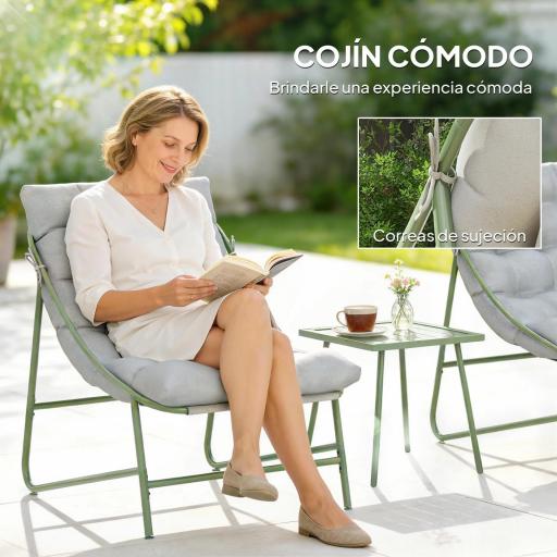 Conjunto de Jardín de 3 Piezas con 2 Sillas Lounge Mesa de Café y Cojines para Exterior Patio Balcón Gris Claro [4]