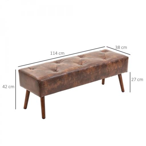 Banco de Pie de Cama Banqueta de dormitorio con Patas de Madera y Asiento Acolchado 114x38x42 cm Marrón [1]