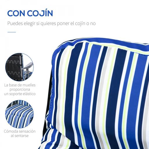  2 Tumbonas de Jardín de Acero con Cojín Acolchado Respaldo Ajustable y Reposapiés 60x75x65-102 cm Rayas Azul [2]