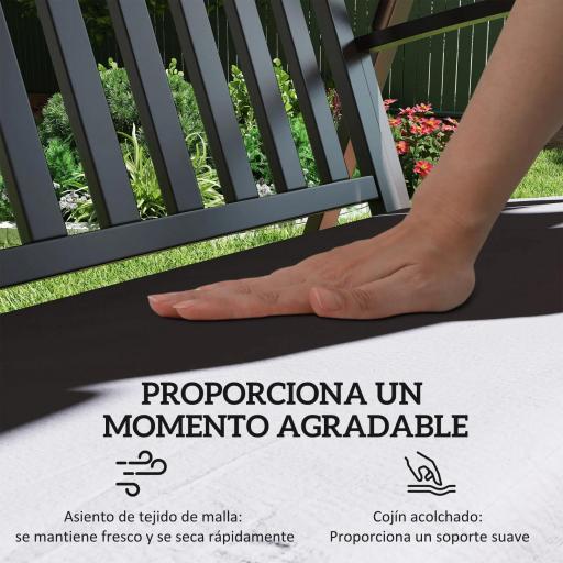 Columpio de Jardín de 3 Plazas con Toldo Ajustable Cojín y Estructura de Acero Carga 360 kg 205x133x181 cm Gris [7]