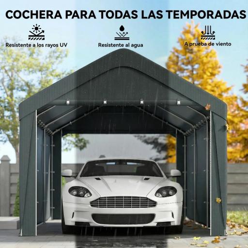 Carpa Garaje de Exterior 3x6 m con Tejido PE Resistente Estructura de Acero y Paredes Desmontables Gris Oscuro [3]