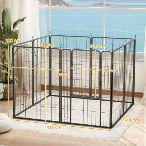 Parque para Perros de 8 Paneles de 100 cm de Altura con Puerta para Interior y Exterior Negro [1]