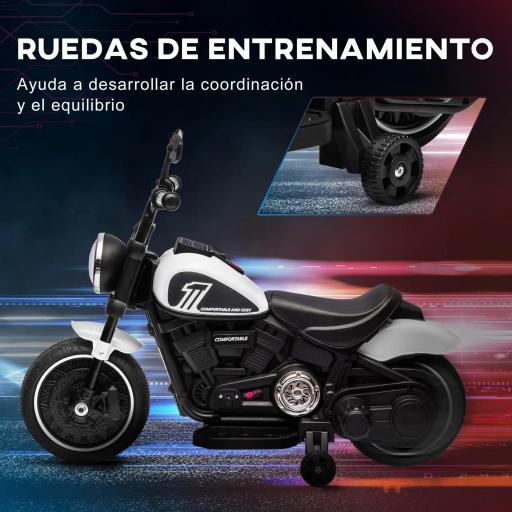 Moto Eléctrica para Niños de 18-36 Meses con Batería 6V Faro y Ruedas Auxiliares Desmontables Blanco [2]