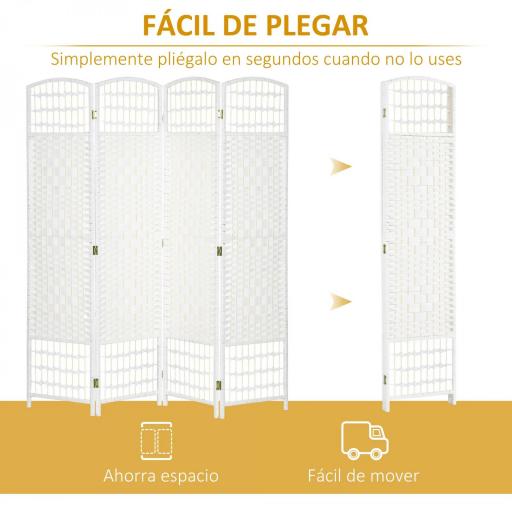 Biombo Separador de Ambientes de 4 Paneles Plegable de Cuerda de Papel 160x170cm Decoración para Dormitorio Salón Blanco [8]