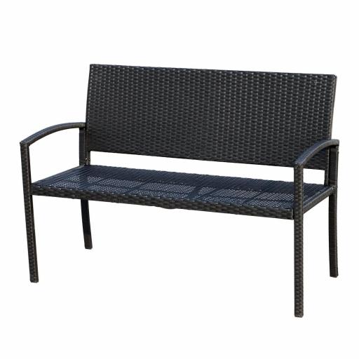 Banco de Jardín de 2 Plazas Banco para Exterior con Respaldo y Asiento de Ratán PE Carga 240 kg 122x60x85 cm Negro [8]