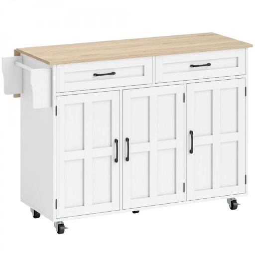 Isla de Cocina con Encimera Extensible Ruedas 2 Cajones 3 Armarios Estantes en la Puerta Toallero Blanco [9]