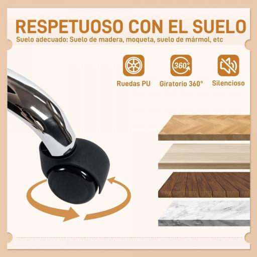 Silla de Oficina Piernas Cruzadas con Asiento Ancho Ruedas Altura Ajustable Doble Acolchado Función Basculante Gris [7]