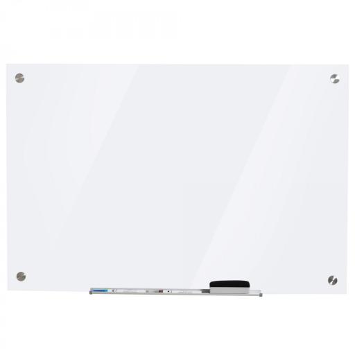 Pizarra de Cristal con Bandeja Pizarra de Pared sin Marco Incluye 4 Rotuladores y Borrador 90x60x0,45 cm Blanco [5]