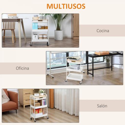 Carrito de Cocina con Ruedas Carro de Almacenamiento con Cajón Extraíble 2 Cestas y Frenos para Baño Salón Dormitorio 43,9x30,5x75,6 cm Blanco [5]