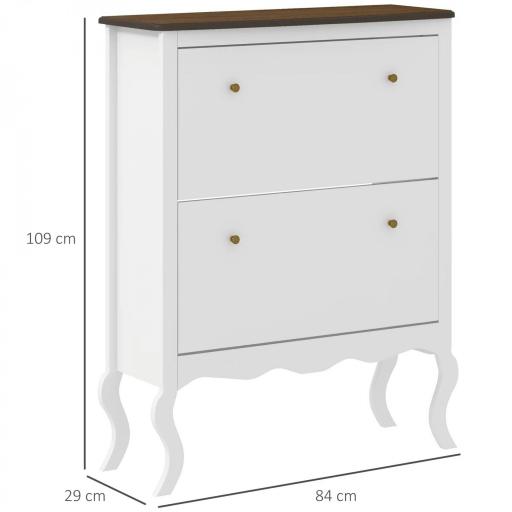Zapatero Estrecho con 2 Cajones Abatibles Estantes Ajustables para 16 Pares de Zapatos 84x29x109 cm Blanco [1]