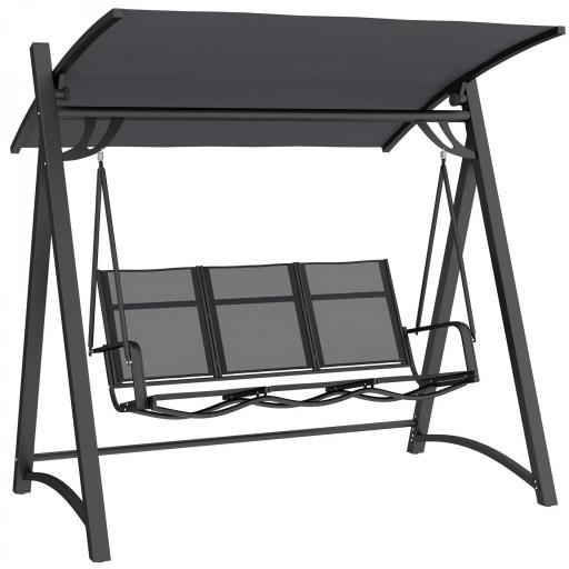Columpio de Jardín de 3 Plazas con Techo Ajustable UPF50+ Asiento Transpirable Carga 360 kg 188x130x183 cm Gris [3]