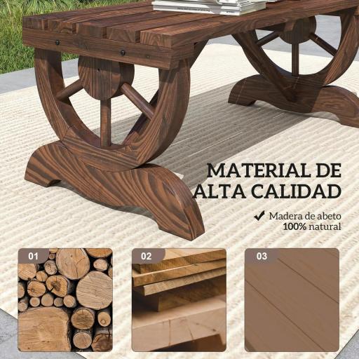 Banco de Madera con Ruedas Decorativas Estilo Rústico Carga 250 kg para Patio Terraza Balcón 98x50x39,5 cm Carbonizado [4]