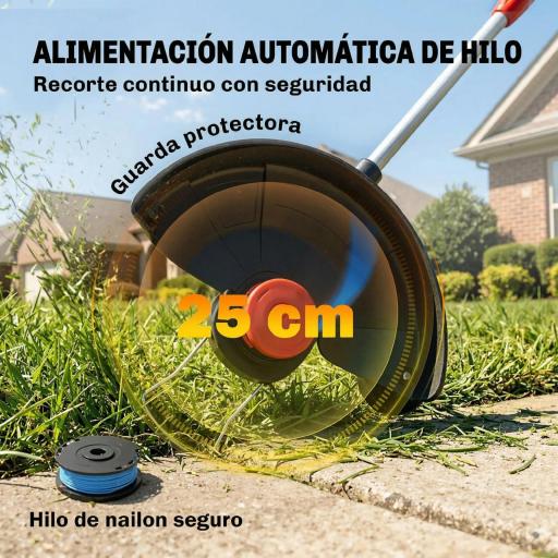 Desbrozadora Batería 18V con 2 Baterías de 4.0Ah y Cargador Barra Ajustable Cabezal y Mango Regulables Plateado [7]