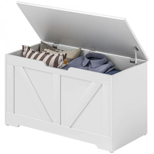 Baúl de Almacenaje para Dormitorio 100 L Puff de Almacenaje con Tapa Bisagra de Seguridad 80x40x45 cm Blanco [9]