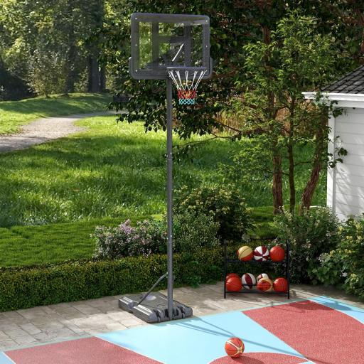 Canasta de Baloncesto de Exterior 2 en 1 con Altura Ajustable 230-305 cm Aro de Baloncesto con Soporte Ruedas Base Negro [6]