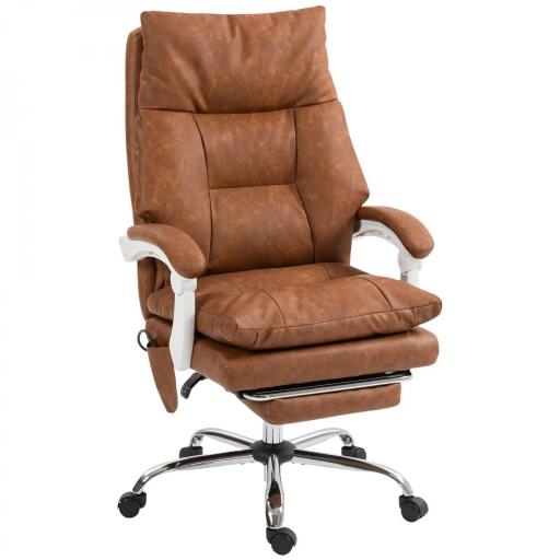 Silla de Escritorio con Soporte Lumbar Inflable Tapizada en PU Reposapiés Respaldo Reclinable Altura Ajustable Marrón [8]