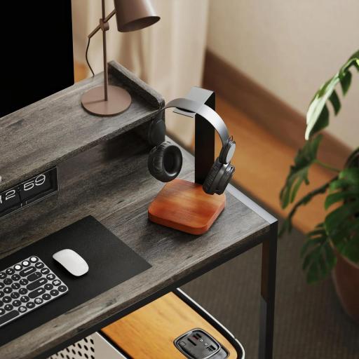 Mesa de Escritorio con Estantes Laterales Soporte para Monitor Ajustable y Estructura Móvil 120x48x85,5 cm Gris Carbón [2]