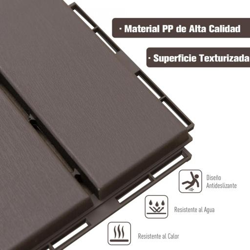 Set de 9 Baldosas Cuadradas de 30x30 cm con Área de 0,81 m² Losetas Sistema de Clic para Balcón Terraza Jardín Marrón [2]